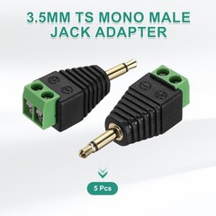5Pcs 3.5mm TS Mono Male to 2 Pin Screw Terminal, Solderless AUX Balun Adapter