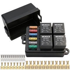 12V 6 Way Fuse Relay Box, 4×4-Pin 80Amp Relays and 6 ATC/ATO Blade Fuses, for Ca