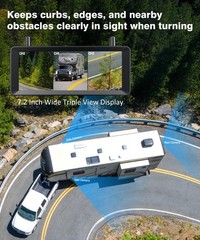 AUTO-VOX Wireless RV Rear &Side Cameras &7.2″ DVR Triple Split Monitor & Bracket
