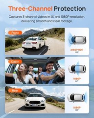 4K Ultra HD Dash Cam with 3-Channel Recording & Night Vision (64GB Included)