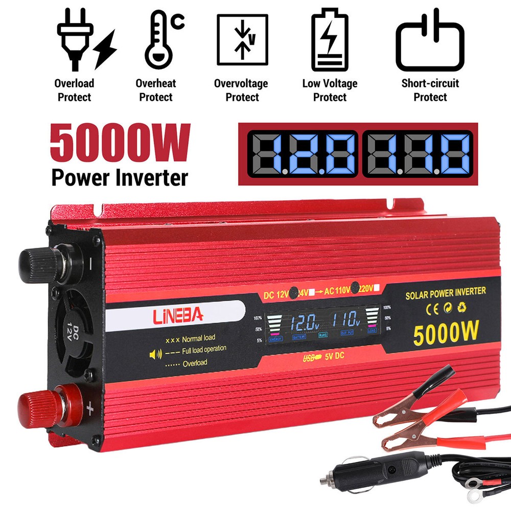 5000W 3000W DC 12V to AC 110V 120V Car Power Inverter Converter 2AC Socket & USB
