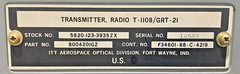 ITT Radio Transmitter T-1108/GRT-21 Solid State AM VHF 800420IG2 Untested