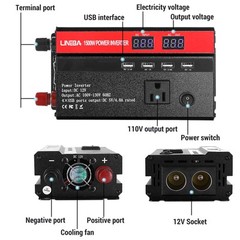Convertidor De Corriente 5000W Para Autos Carros DC 12V a 110V AC Inversor y USB