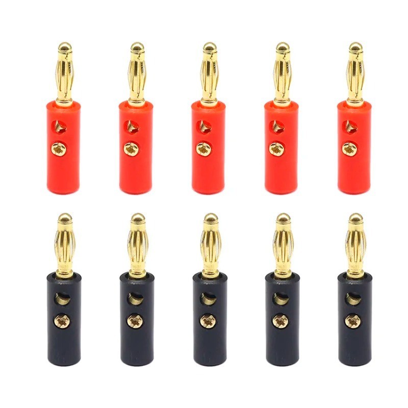 10pcs Gold Plated Banana Plugs 4mm Audio Speaker Wire Cable Screw Connector