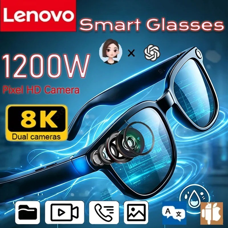 Lenovo AI Smart Glasses 4K Camera Bluetooth Translation Music Sunglasses