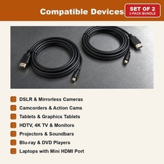 Mini HDMI to HDMI Cable 6FT 4K Set of 2 for Camera Camcorder DSLR Tablet to HDTV