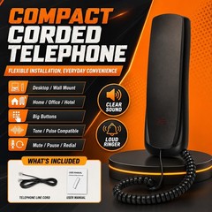 Black Wired Corded Landline Phone Desk Wall Mount Telephone Home Office Use