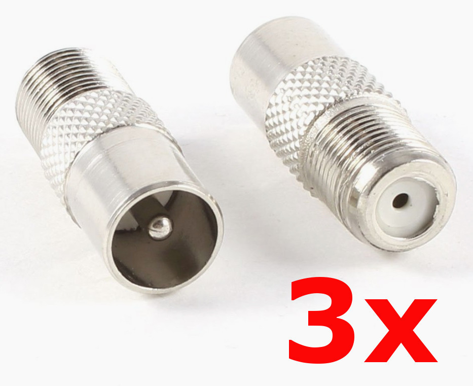 3 Pack – PAL Male to F Type Female Jack Adapter Coax TV Radio Antenna Converter