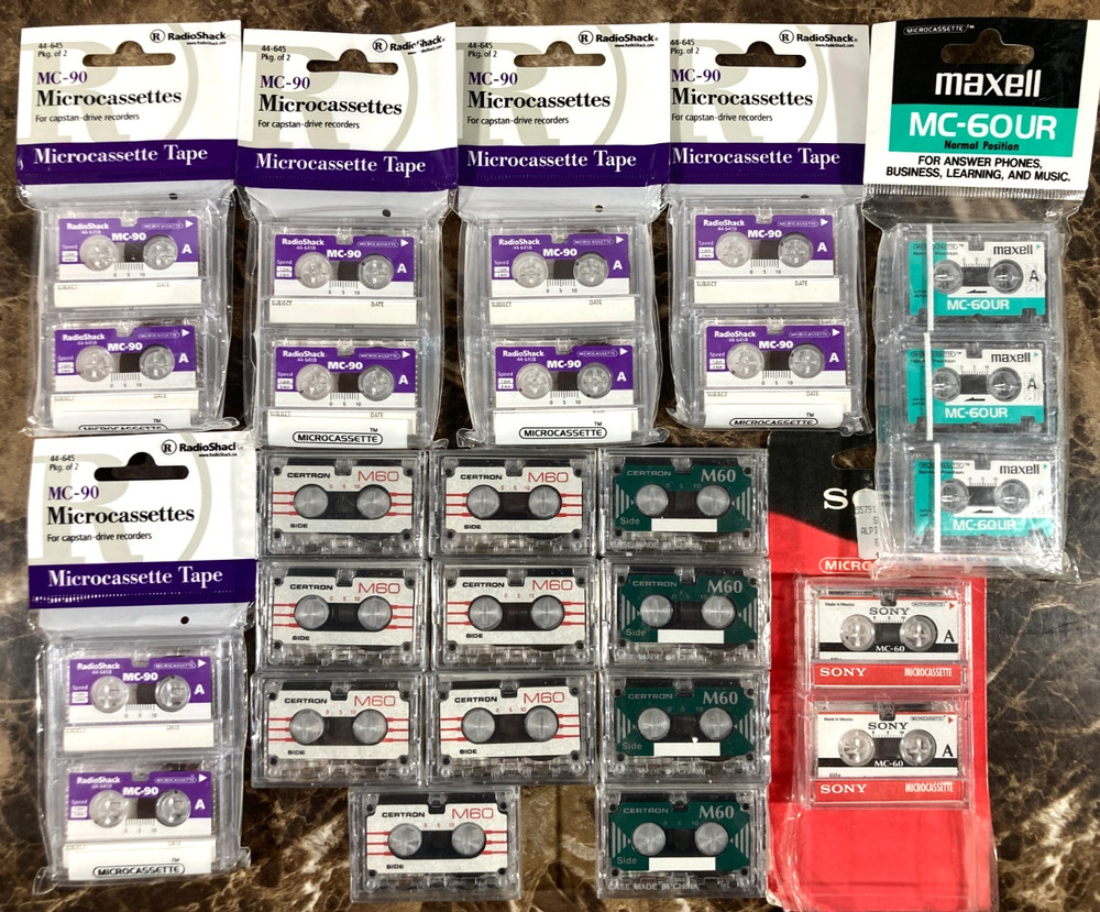 Lot of 26 NEW Microcassette Blank Audio Tapes Radio Shack Maxell Sony MC-60 90