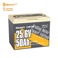 Used Power Queen 24V 50Ah Bluetooth LiFePO4 Lithium Battery for Trolling Motor