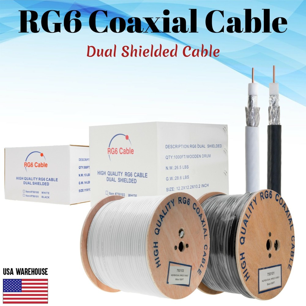 RG6 Coaxial Cable Dual Shield Direct Burial Bulk 18AWG Coax Wire Satellite