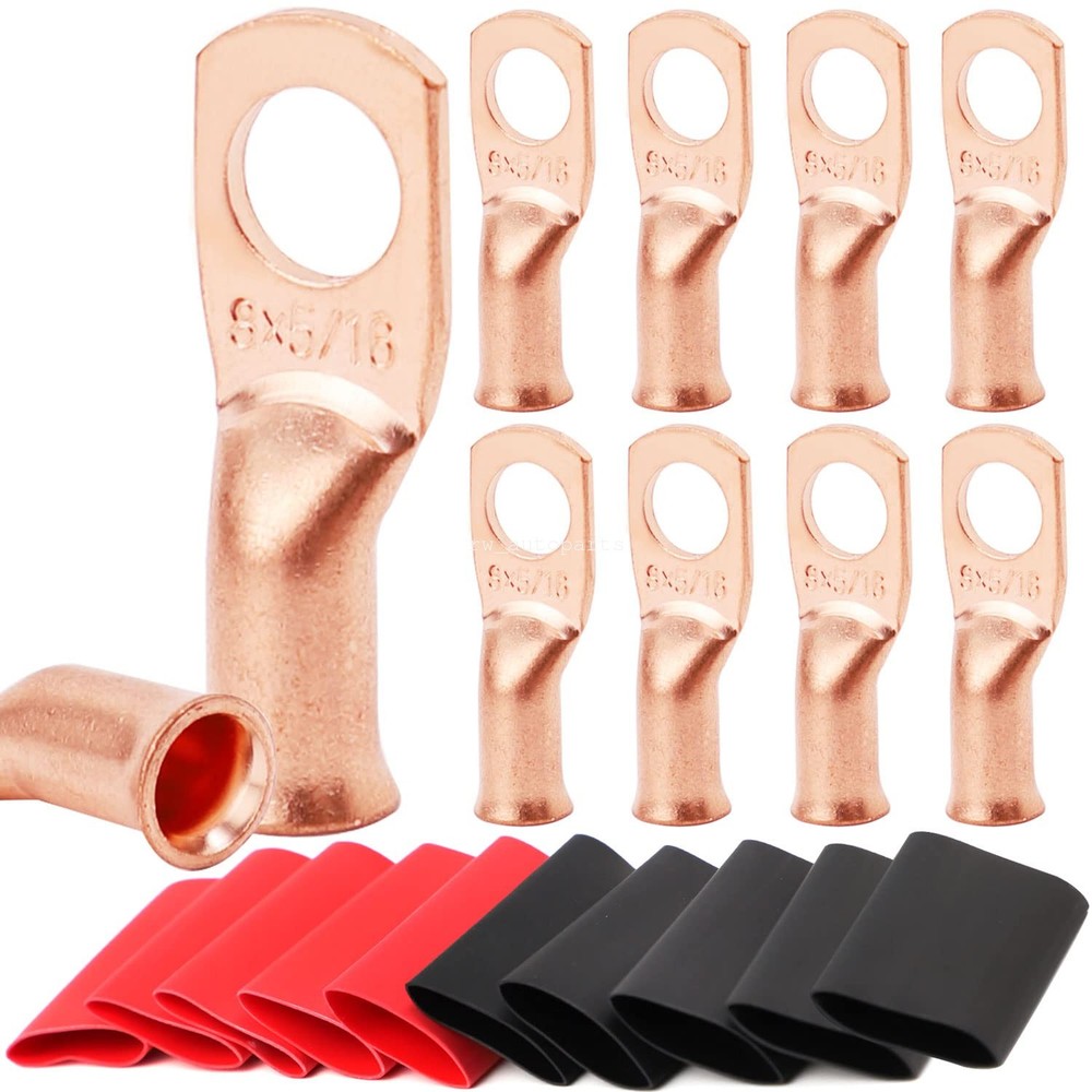(10) Copper Lug 8 AWG Gauge 5/16″ Ring Wire Terminal Battery Cable Connector