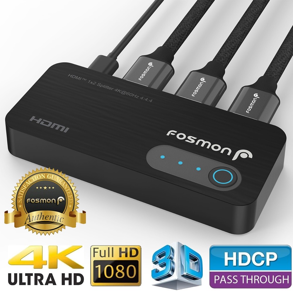 Fosmon Compact 1×2 UHD 4K HDMI Splitter Hub Box HDCP 3D LPCM Dolby Audio Support