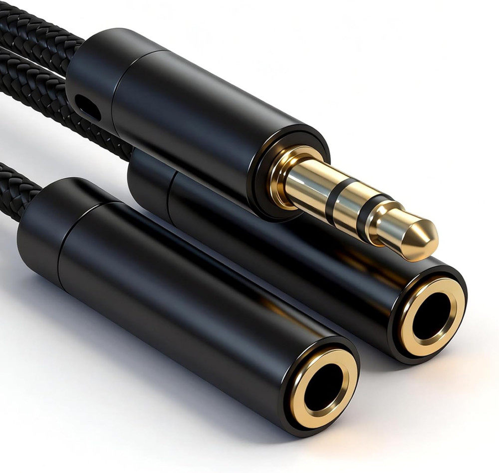 3.5mm Headphone Splitter AUX Audio Cable 2 Way Jack Adapter Braided