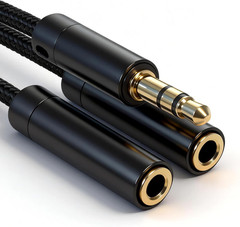 3.5mm Headphone Splitter AUX Audio Cable 2 Way Jack Adapter Braided