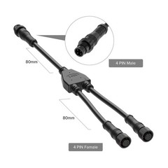 4 Core 4 Pin IP68 Y Shape 1 Male To 2 Female Splitter Connector 20AWG 15mm Nut