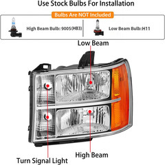 2007-2013 GMC Sierra 1500 2007-2014 2500HD 3500HD Headlight Pair–Compatible