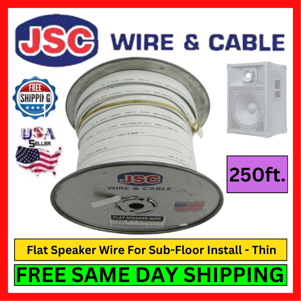 14 AWG Flat Speaker Wire 250ft Pure Copper PVC 2 Conductor Audio Cable USA Made