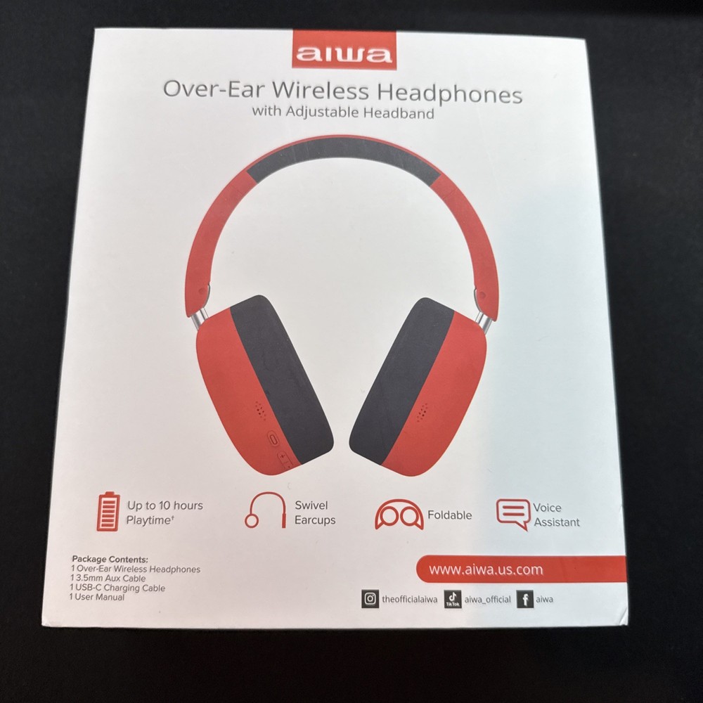 Aiwa Over The Ear Wireless Headphones Adjustable Upto 10 Hours Playtime