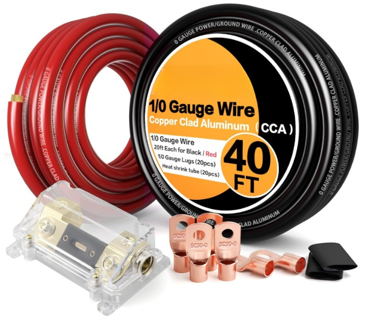 Cable batería 1/0 CCA 40FT con fusible ANL 250A para audio y energía, Nuevo