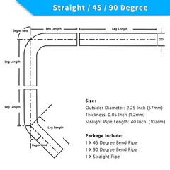 2.25 Inch DIY Custom Mandrel Exhaust Pipe Tube Pipe, 40 Inch Straight Pipe,
