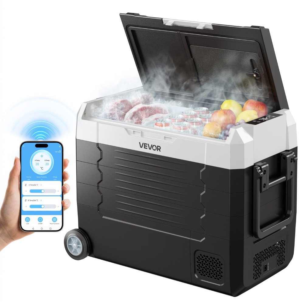 VEVOR Car Refrigerator 48 QT Compressor Electric Cooler with Wheels & Dual Zone