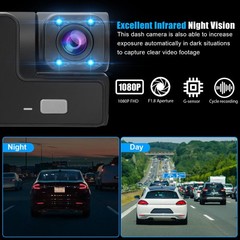Car Dual Lens Dash Cam HD 1080P Front/Rear/Inside Video Recorder Camera G-Sensor