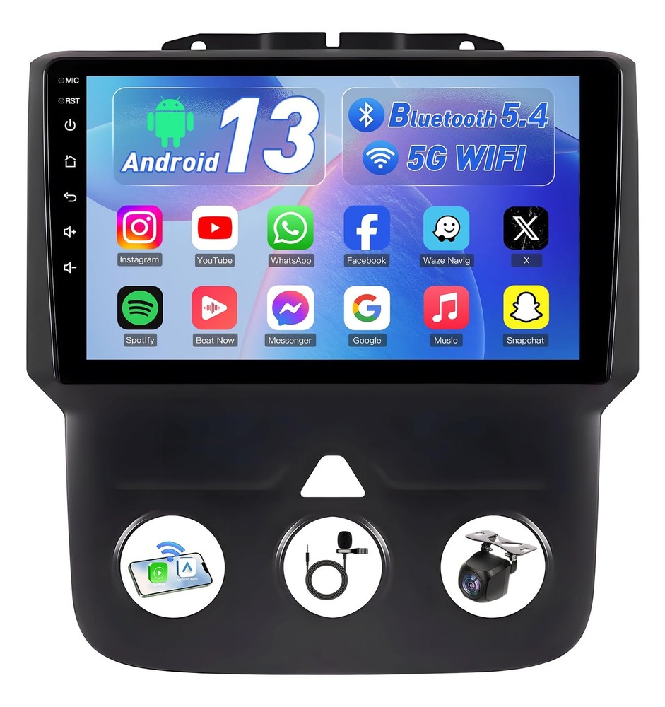 4GB RAM+64GB ROM Car Radio for Dodge Ram 1500 2500 2013-2018: 9 Inches, Black