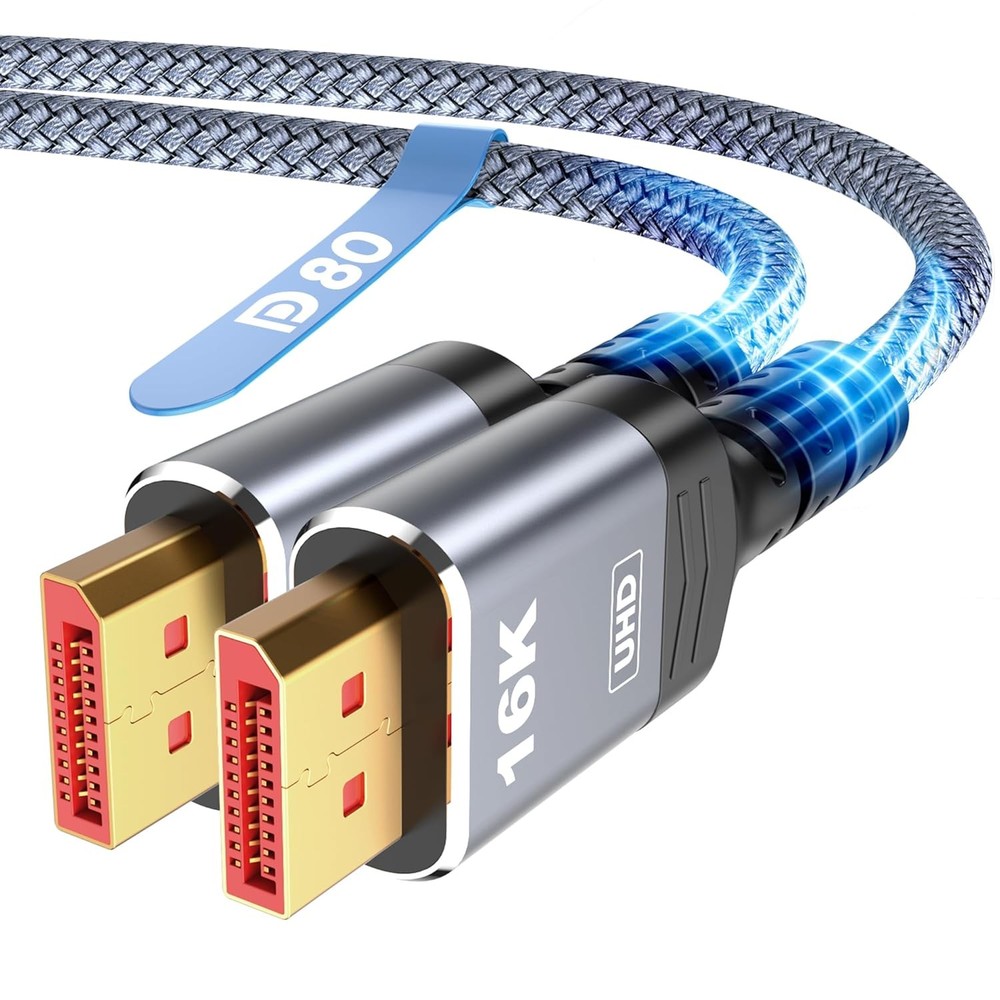 80Gbps Displayport Cable 2.1 6.6FT, 16K@60Hz, 8K@120Hz, 4K@240Hz, DP 2.1 Cable 1