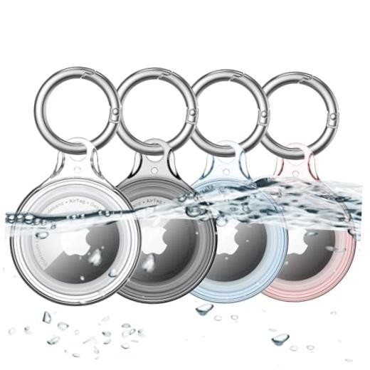 4 Pack Airtag Holder IPX8 Waterproof for A1_4-Pack Holder: Clear+Black+Blue+Red