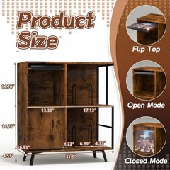 Record Player Stand Vinyl Storage Cabinet For Albums Speakers Rustic Wood