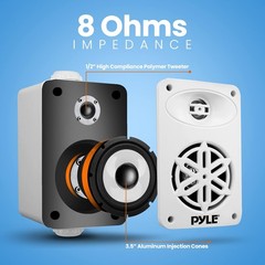 Pyle PDWR35WT 200W waterproof indoor outdoor speaker pair white 3.5 Inches