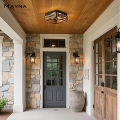 MAYNA Farmhouse Ceiling Light, 2-Light Rustic Flush Mount Light Brown