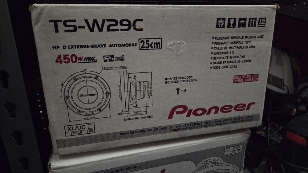 Pioneer Ts-w29c 10 Subwoofer Car Audio Speaker 4 Ohm 120w Rms 450w Peak