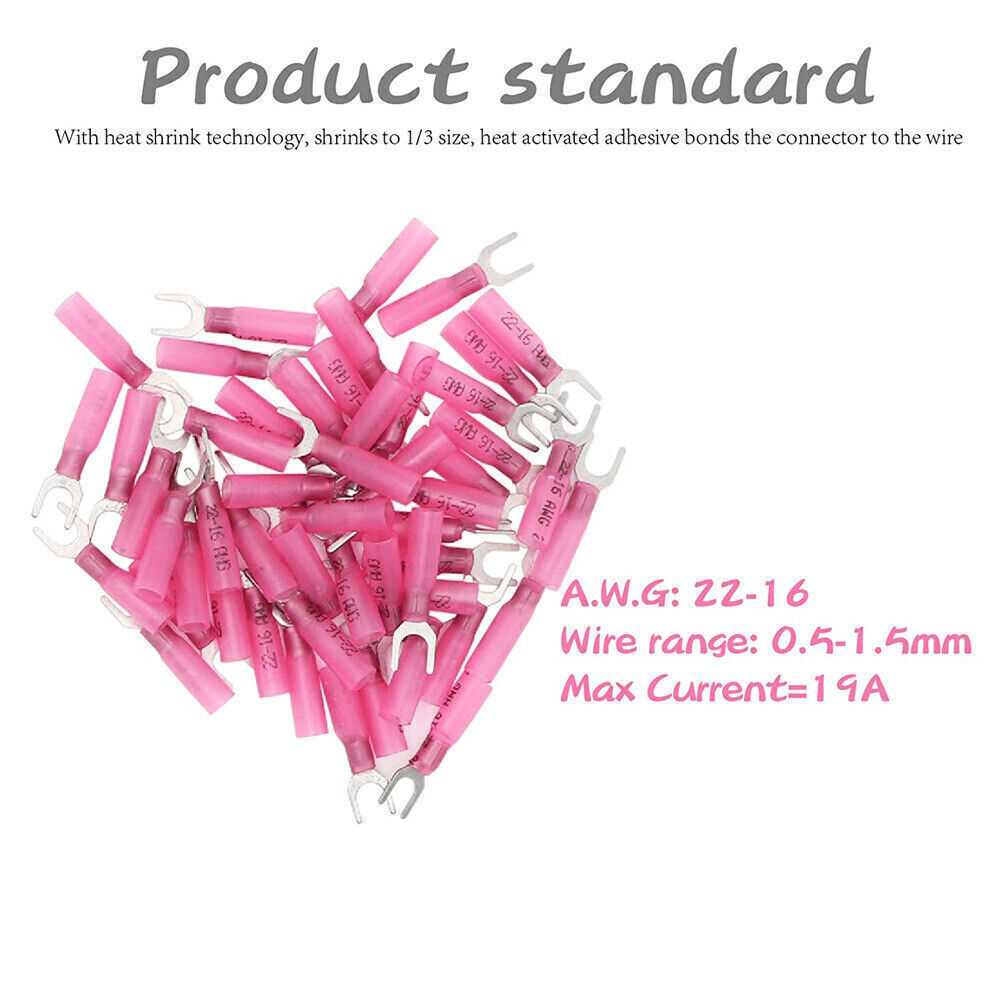 Heat Shrink Fork #10 M5 Stud Wire Spade Crimp Terminals Connectors AWG22-10 US