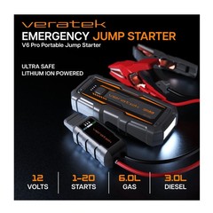Veratek V6 Pro Portable Vehicle Jump Starter with 12V Battery Booster