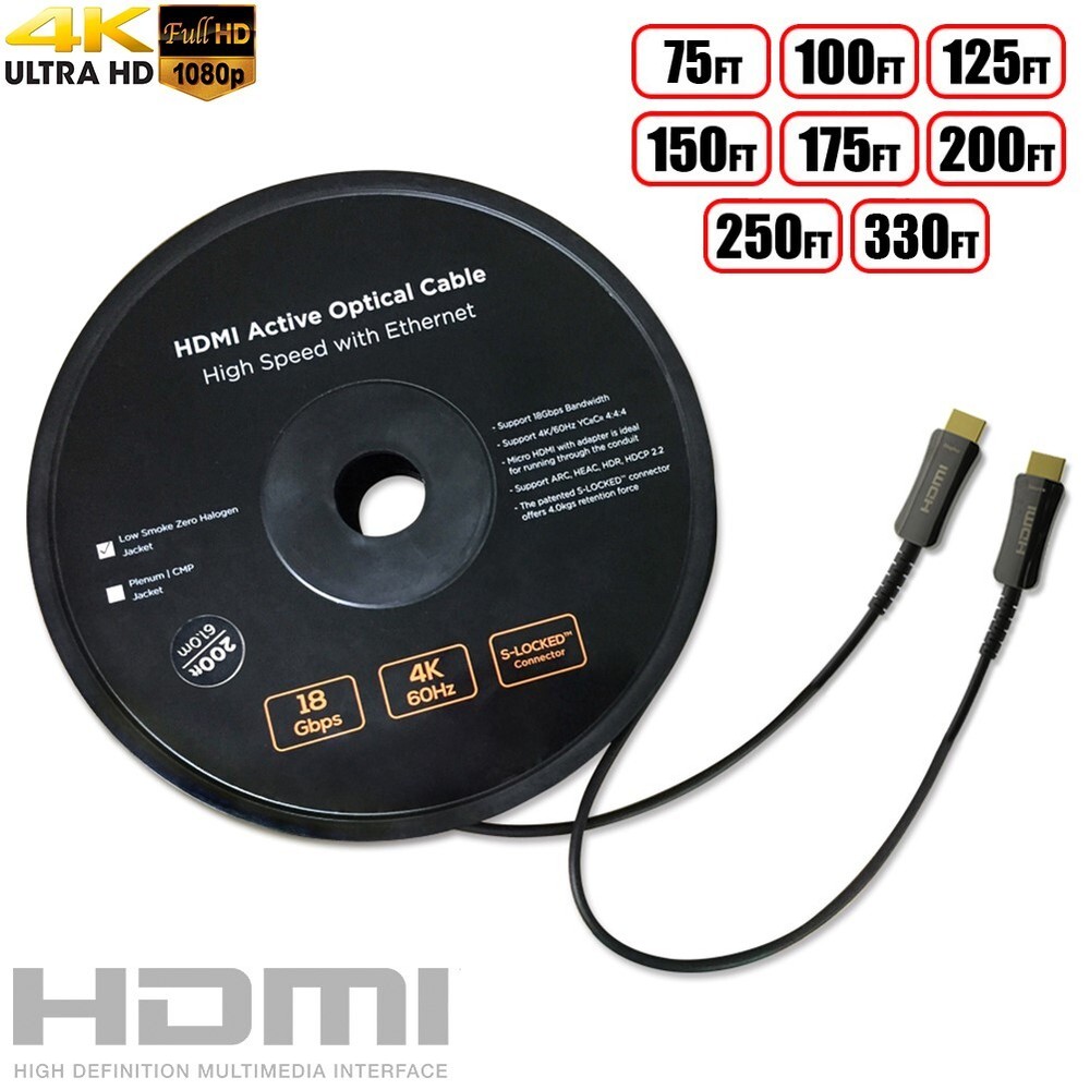 75 to 330FT HDMI AOC Cable Active Fiber Optic HDTV 4K 60Hz 18Gb HDR ARC HDCP 2.2