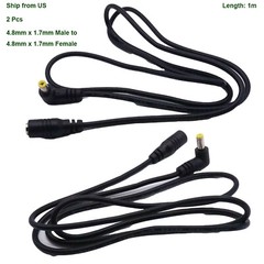 2x DC Power 4.8mm x 1.7mm Male Angle To Female Extension Adapter Connector Cable
