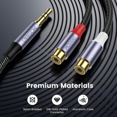 5mm to RCA Cable, AUX to 2RCA Y Splitter, Male to Female