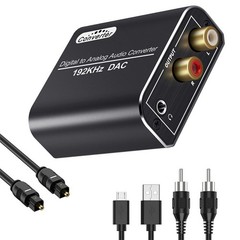 192kHz High-Resolution DAC Toslink/Coaxial to RCA Adapter 20Hz-20kHz Response