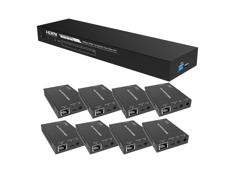 A-NeuVideo ANI-0108POE-AU 1×8 HDMI 4K 18Gbps CAT6 Extender/Splitter/8x Receivers