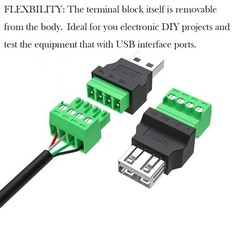 10 PCS USB 2.0 Type A to 4 Pin Screw Terminal Connector 5 Male + 5 Female
