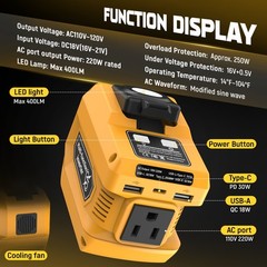 Power Inverter Compatible with Dewalt 20V Battery with 400lm LED Light