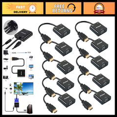 HDMI to VGA Adapter with Audio – 10 Pack, Gold-Plated Male to Female Converter f