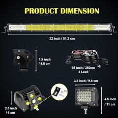LED Light Bar Kits for Tractor, 2X 32” 300W Slim Spot White 32inch 2pc+72W 4pc