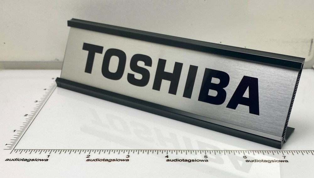 Toshiba Stereo Desk Sign – Custom Silver Aluminum