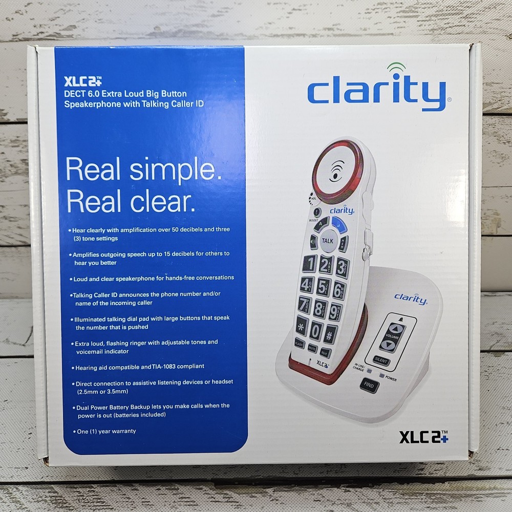 Clarity XLC2+ Cordless Phone Big Buttons Dect 6.0 Loud Speaker Talking Caller ID