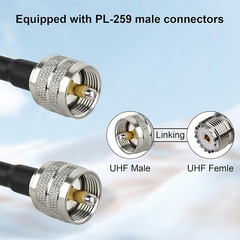 RG-58 RF Coaxial Cable UHF PL-259 Male to Male Connector Ham CB Radio 30-100ft