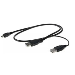 Dual two A type USB2.0 Male to Mini 5-Pin male Y Cable,for Hard Disk Drive Case