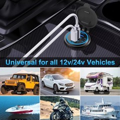 12-24V 3 Port Fast Car Charger PD & QC3.0 USB-C Outlet Socket for RV Marine Boat